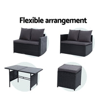 Load image into Gallery viewer, Gardeon Outdoor Dining Set Sofa Lounge Setting Chairs Table Ottoman Black Cover
