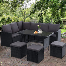 Load image into Gallery viewer, Gardeon Outdoor Dining Set Sofa Lounge Setting Chairs Table Ottoman Black Cover
