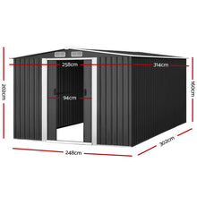 Load image into Gallery viewer, Giantz Garden Shed 2.58x3.14M w/Metal Base Sheds Outdoor Storage Workshop Shelter Sliding Door

