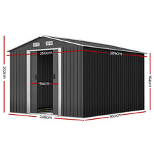Load image into Gallery viewer, Giantz Garden Shed 2.6x3.9M w/Metal Base Sheds Outdoor Storage Workshop Tool Shelter Sliding Door
