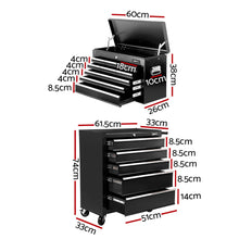Load image into Gallery viewer, Giantz 14 Drawer Tool Box Cabinet Chest Mechanic Garage Storage Trolley Black
