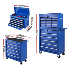 Load image into Gallery viewer, Giantz 15 Drawers Tool Box Chest Trolley Cabinet Garage Storage Boxes Organizer Blue
