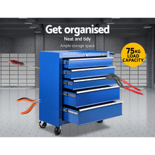 Load image into Gallery viewer, Giantz 5 Drawer Tool Box Cabinet Chest Trolley Box Garage Storage Toolbox Blue
