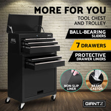 Load image into Gallery viewer, Giantz 7 Drawer Tool Box Cabinet Chest Trolley Toolbox Garage Storage Black
