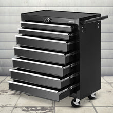 Load image into Gallery viewer, Giantz 7 Drawer Tool Box Cabinet Chest Trolley Storage Garage Toolbox Black
